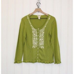 SUNDANCE CATALOG Embroidered Flowers Cardigan Sweater Preppy‎ Casual Size Medium